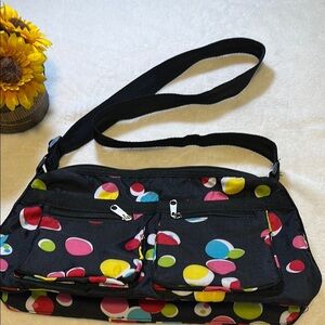 Playful Black and Red Crossbody Bag with Vibrant Dots